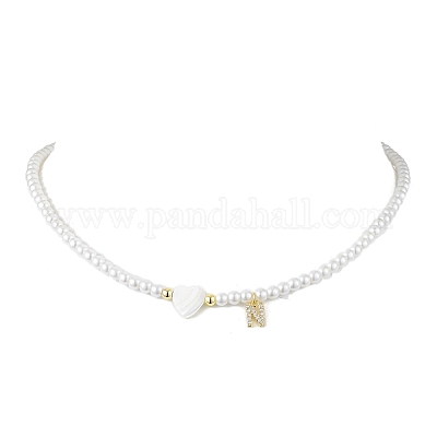 Ожерелья с подвесками из латуни микро-паве класса AAA с кубическим цирконием и буквами NJEW-JN04771-14-1