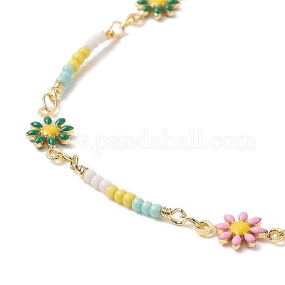 Браслет ручной работы из латуни с цветком ромашки для женщин AJEW-AN00533-1