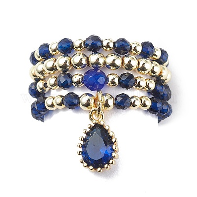 20шт 20 стиля натуральных и синтетических смешанных драгоценных камней и латунных бусин эластичных колец RJEW-JR00540-1