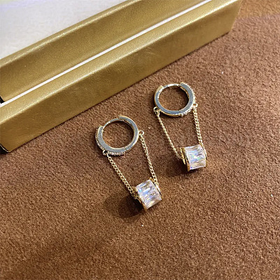 Серьги-кольца с латунными колоннами и микропаве из прозрачных кубических цирконий FS-WG79CEB-01-1