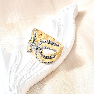 Латунные микро проложить манжеты кольца кубического циркония RJEW-V007-03GP-1