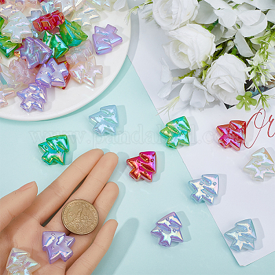 48 шт. 6 цвета рождественской радуги переливающиеся акриловые бусины с покрытием MACR-SP0001-34-1