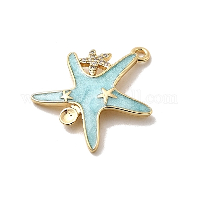 Подвеска в форме морской звезды из латуни с микропаве из кубических цирконий и стразами KK-H089-25G-1