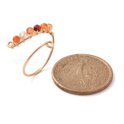 Круглое кольцо-манжета с натуральным драгоценным камнем и бусинами RJEW-JR00528-1