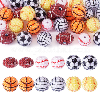 30 шт. 6 вида бусин из смоляных страз в спортивном стиле RESI-TA0003-97-1