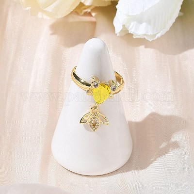 Регулируемые кольца для женщин с микропаве из латуни и кубическими цирконами RJEW-K307-01G-23-1