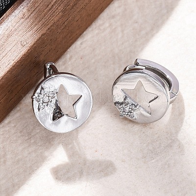 Серьги-кольца из латуни с прозрачным фианитом EJEW-Q014-38P-1