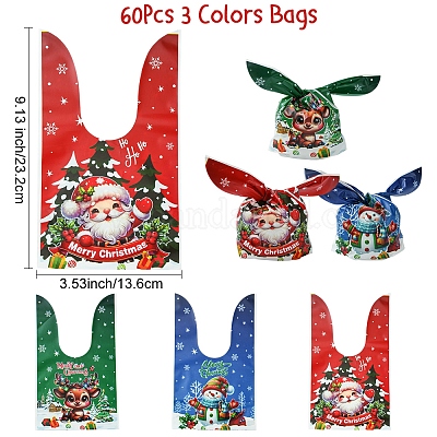 60 шт. 3-цветные пластиковые пакеты для конфет в форме кролика на рождественскую тематику ABAG-FS0001-05-1