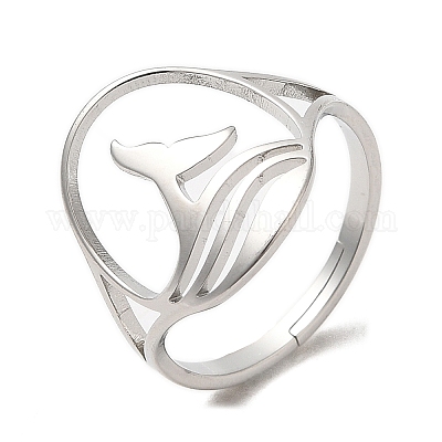 Кольцо в форме китового хвоста из нержавеющей стали 304 RJEW-M149-01P-1