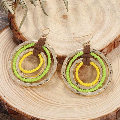 Плоские круглые серьги из сплава стеклянных бусин FS-WG07C70-04-1