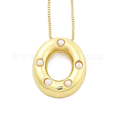 Женские ожерелья с подвеской в виде буквы из латуни и пластика в виде жемчуга NJEW-U017-01G-15-1