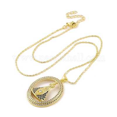 Ожерелья с подвеской из латуни с микропаве и прозрачным синим цирконием Nossa senhora aparecida для женщин NJEW-S430-02G-01-1