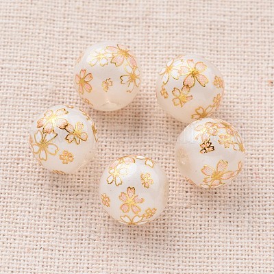 Цветочная картина печатные стеклянные круглые бусины GLAA-J089-10mm-B05-1