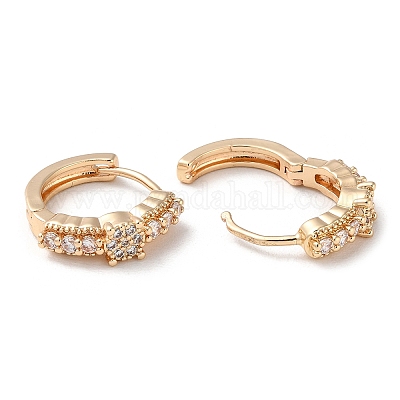 Серьги-кольца из латуни с микропаве из кубического циркония EJEW-P238-23KCG-1