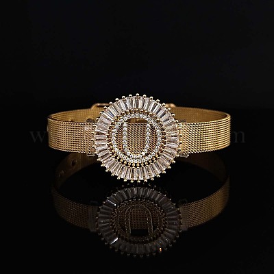 Латунные браслеты с микропаве из прозрачных кубических цирконий для женщин FS-WGA7409-42-1