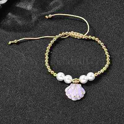 Браслеты с подвесками из латуни с микропаве и кубическим цирконием BJEW-P358-02G-1