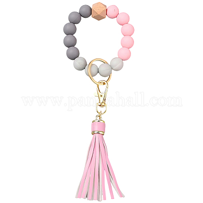 1шт силиконовый круглый брелок с бусинами на запястье AJEW-CL0001-11C-1