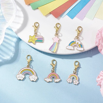 Подвесные украшения из эмалевого сплава радужного цвета HJEW-JM04116-1