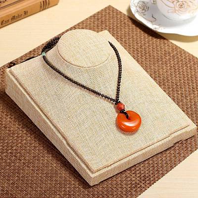 Деревянные покрытые льняными подставками для ожерелья в форме бюста PW-WG89524-01-1