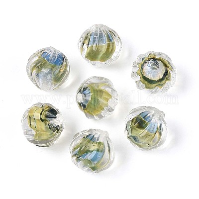 Фактурные внутренние бусины-лэмпворк ручной работы с цветком LAMP-T024-07C-1