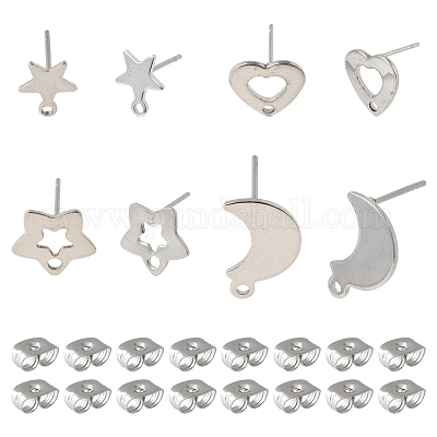 16 шт. 4 стиля фурнитуры для сережек-гвоздиков из нержавеющей стали 304 STAS-FS0001-85P-1