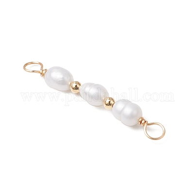 Подвески-коннекторы из натурального культивированного пресноводного жемчуга с рисовыми бусинами PALLOY-JF03703-1