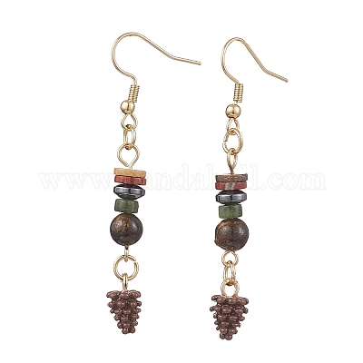 Серьги-подвески в виде шишек из сплава с эмалью EJEW-JE06630-1