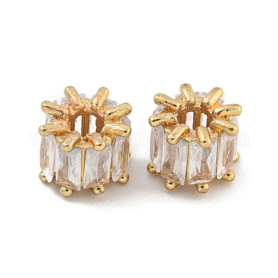 Покрытие стойки латунь микро паве розовый кубический цирконий европейские бусины KK-L215-327G-02-1