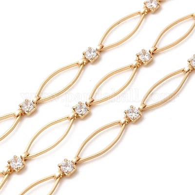 Цепи ручной работы с латунными звеньями и прозрачными кубическими цирконами в форме конского глаза CHC-G027-03G-1