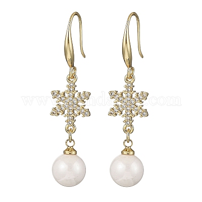 Серьги с подвесками из латуни с прозрачным фианитом и прозрачным фианитом EJEW-F362-05G-1