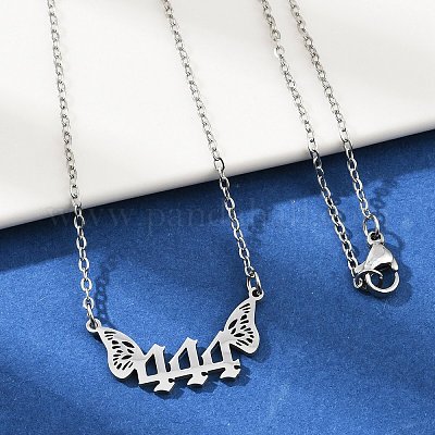 201 нержавеющая сталь номер 444 с крыльями бабочки подвеска ожерелье NJEW-P332-01B-P-1