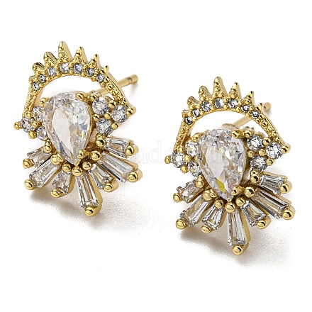 Серьги-пуссеты из латуни с покрытием в форме капли и фианитами EJEW-D063-08G-1