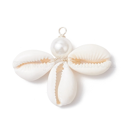 Подвески из натуральной ракушки каури и искусственного жемчуга из АБС-пластика PALLOY-JF03786-1
