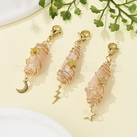 Подвесные украшения из гальванизированного натурального кварцевого кристалла в виде проволоки HJEW-JM03127-09-1