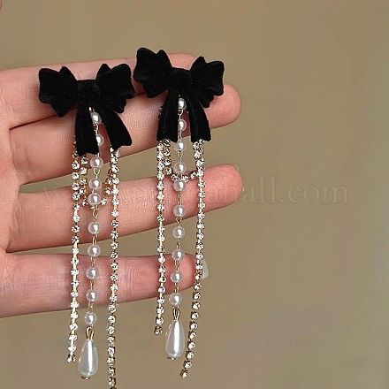Серьги-гвоздики с кисточками и бантом из сплава со стразами FS-WGAF2AD-01-1