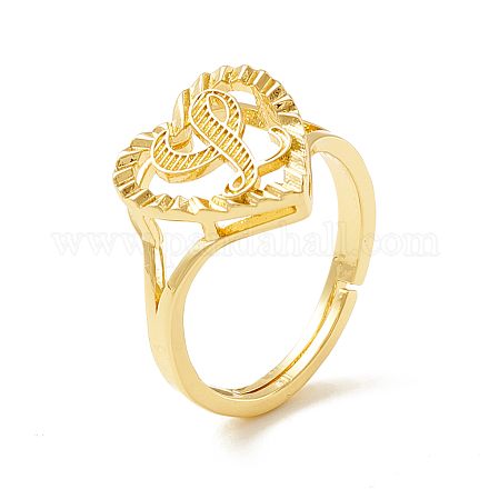 Настоящие 18-каратные позолоченные латунные регулируемые кольца с алфавитом RJEW-M139-18L-1