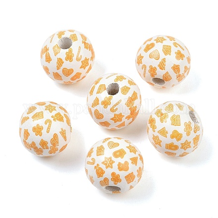 Рождественские печатные европейские бусины из дерева схима WOOD-I015-01C-1