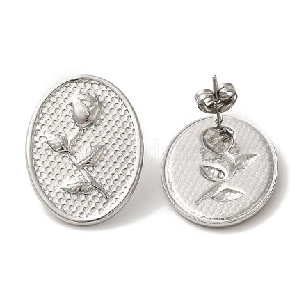 Серьги-гвоздики из нержавеющей стали 304 в форме овала с цветком EJEW-C114-26P-1