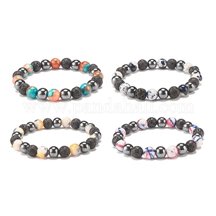 Эластичный браслет из круглых бусин из драгоценных камней BJEW-JB07972-1