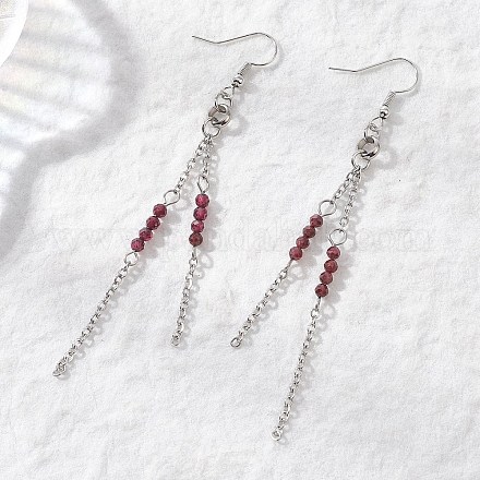 Круглые серьги-подвески из нержавеющей стали 304 с натуральным гранатом EJEW-JE06783-03-1