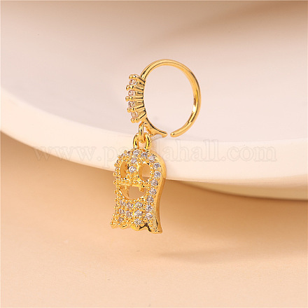 Носовые кольца-кольца с подвесками в виде призрака из латуни с микропаве из прозрачного кубического циркония на тему Хэллоуина FS-WG363C1-04-1