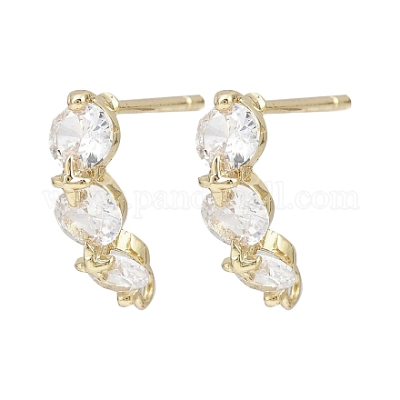 Плоские круглые латунные серьги-гвоздики с микропаве из прозрачных кубических цирконий KK-F921-10G-1