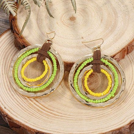 Плоские круглые серьги из сплава стеклянных бусин FS-WG07C70-04-1