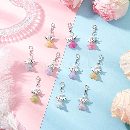 10 шт. подвеска в виде ангела из акрила и стеклянного жемчуга HJEW-JM03562-1