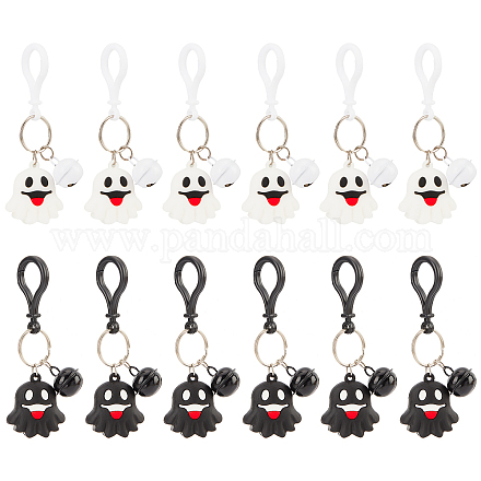 12 шт. 2 цвета тема Хэллоуина милый мультяшный ПВХ подвеска-призрак брелок с колокольчиком KEYC-CP0001-15-1