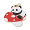 Zinc Alloy Pendant, with Enamel, Panda with Mushroom, Light Gold, Red, 30.5x27x1.5mm, Hole: 1.8mm