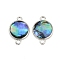 Brass Pave Natural Paua Shell Connector Charms, Platinum, Flat Round, 20x14x3mm, Hole: 2.3mm