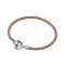Rhodium Plated 925 Sterling Silver Braided Leather Bracelet Making, with Platinum Plated European Clasp, Light Khaki, 170x3.99mm