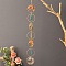 Natural Mixed Gemstone Wind Chime, with Glass Beads and Iron Findings, Ring & Tree, Golden, 630mm