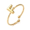304 Stainless Steel Open Cuff Rings, Jewely for Women, Real 18K Gold Plated, Letter F, Inner Diameter: 19mm, Letter: 8x6mm